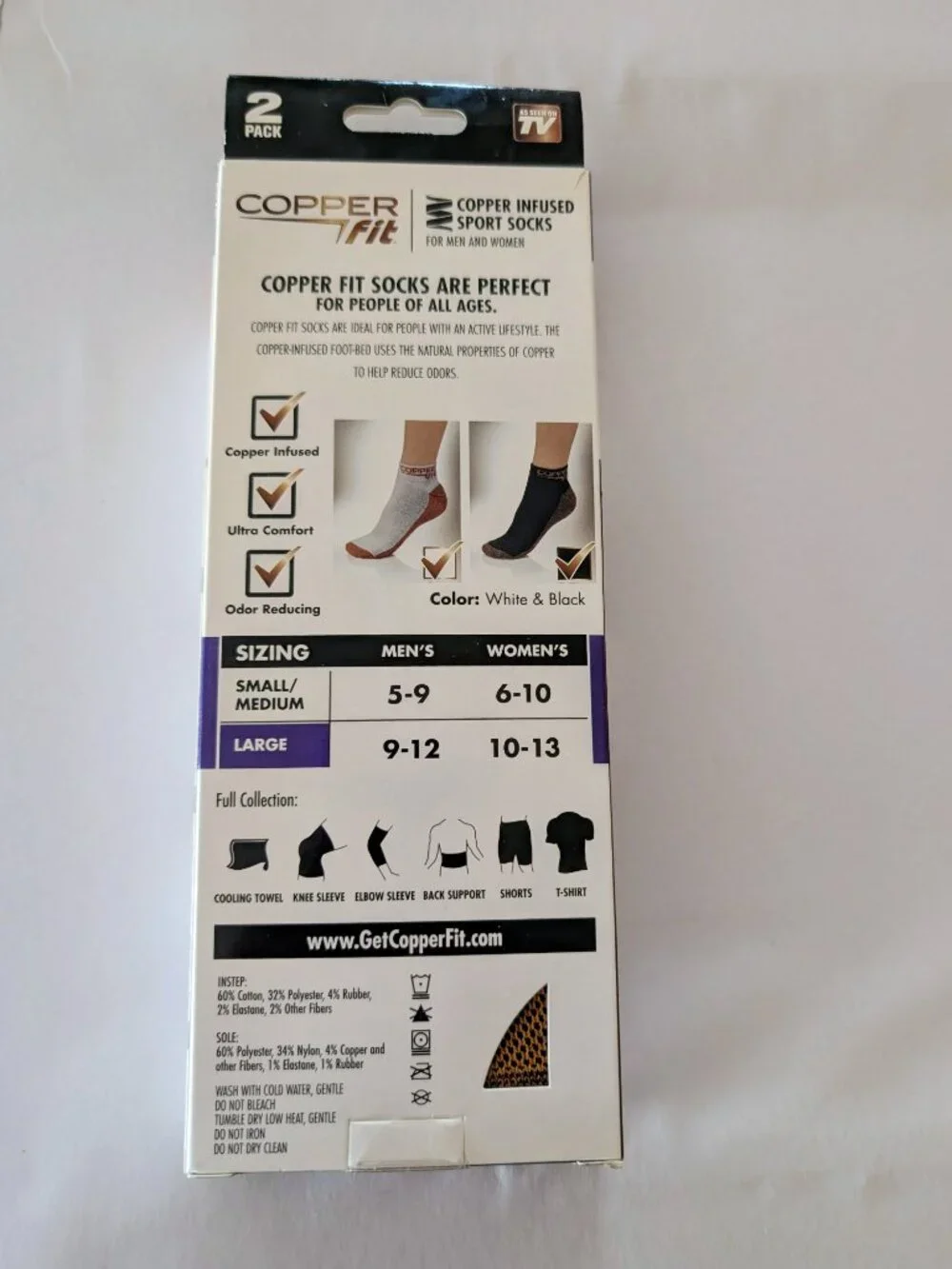 New in Box Large Size Copper Fit Sport Socks As Seen On TV
